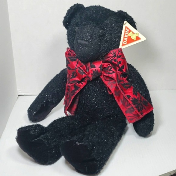 Dakin Black Glitter Bear Plush Red Bow w/Tag by Applause 19" - Picture 9 of 9
